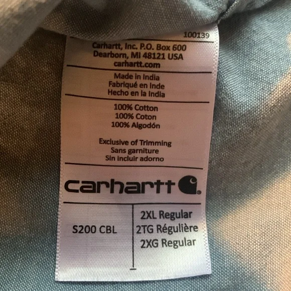 Men’s Carhartt light blue, short sleeve button up. Washed, never worn. Size 2XL - Picture 5 of 8
